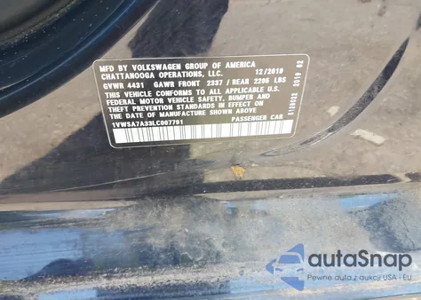 2020 Volkswagen Passat 2.0T Se z USA, uszkodzony, nr VIN 1VWSA7A33LC007791